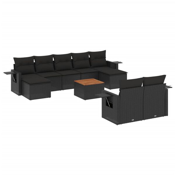 vidaXL Set Divani da Giardino 10pz con Cuscini in Polyrattan Nero