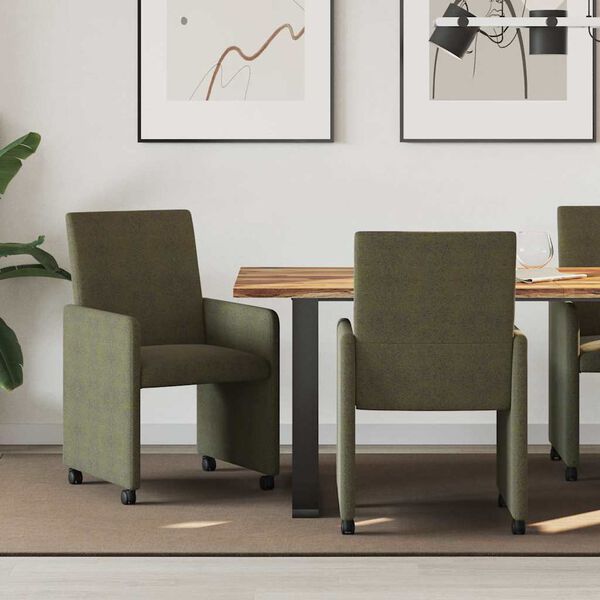 vidaXL Sedie da pranzo con ruote 2 pcs Verde militare 57 x 66 x 94 cm