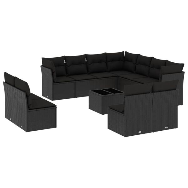 vidaXL Set Divani da Giardino 12 pz con Cuscini Nero in Polyrattan