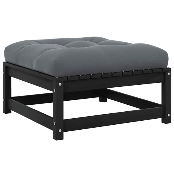 vidaXL Sgabello da Giardino con Cuscino Nero in Legno Massello di Pino