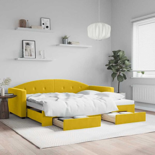 vidaXL Divano Letto Estraibile con Cassetti Giallo 90x200cm in Velluto