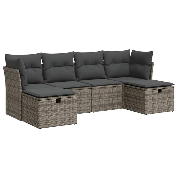 vidaXL Set Divano da Giardino 6 pz con Cuscini Grigio in Polyrattan