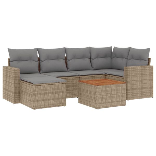 vidaXL Set Divano da Giardino 7 pz con Cuscini Beige Misto Polyrattan