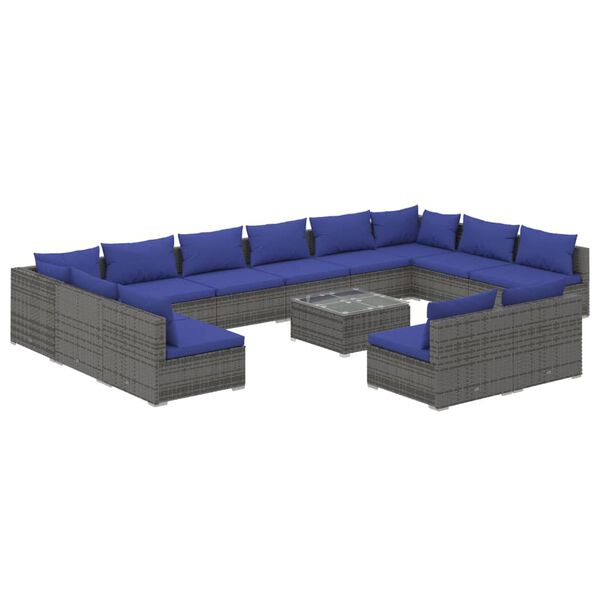 vidaXL Set Divani da Giardino 13 pz con Cuscini in Polyrattan Grigio