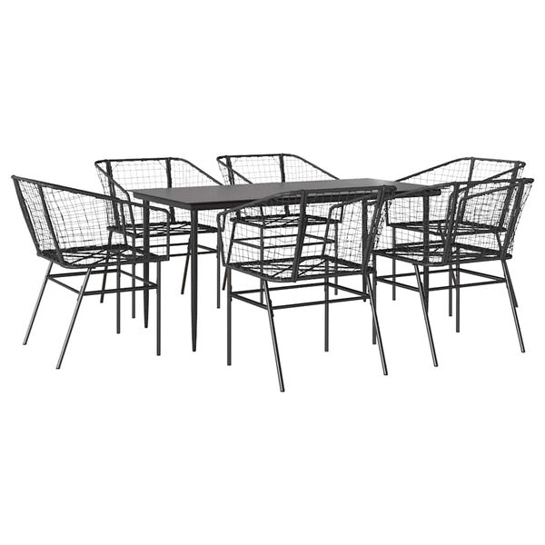 vidaXL Set Pranzo da Giardino 7 pz Nero Polyrattan Vetro