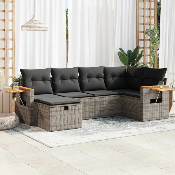 vidaXL Set Divano da Giardino 6 pz con Cuscini Grigio in Polyrattan