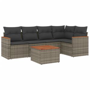vidaXL Set Divano da Giardino 6 pz con Cuscini Grigio in Polyrattan