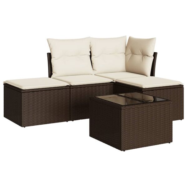 vidaXL Set Divano da Giardino 5 pz con Cuscini Marrone in Polyrattan