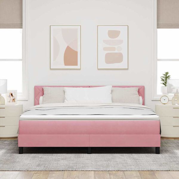 vidaXL Letto a Sorgente LED con materasso Rosa 180 x 200 cm Velluto