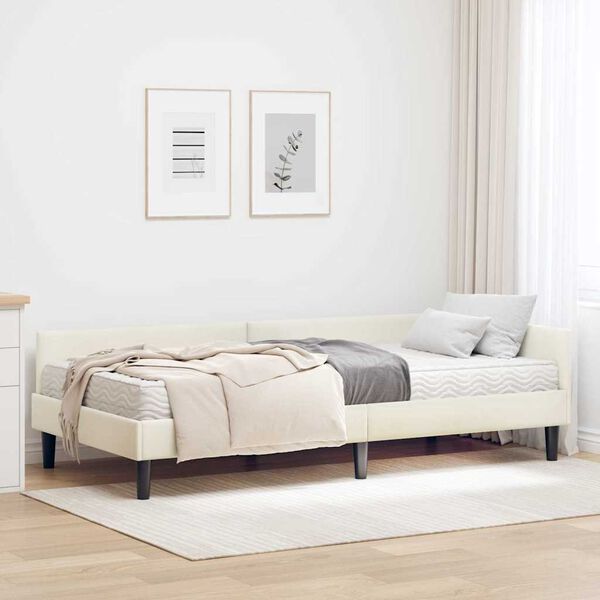 vidaXL Struttura Letto Angolare con Materasso 2 pcs Crema Velluto