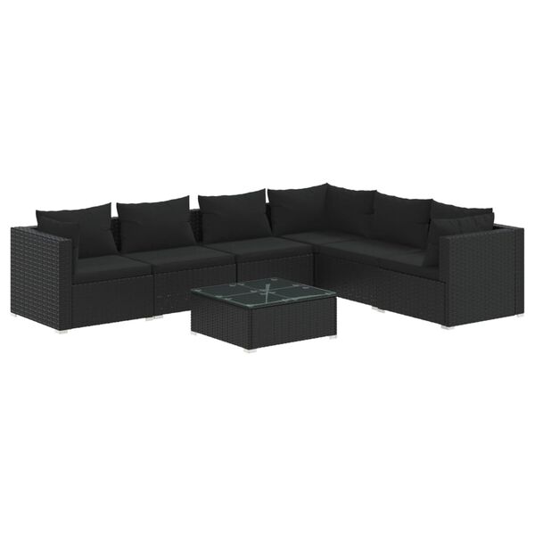 vidaXL Set Divani da Giardino 7 pz con Cuscini in Polyrattan Nero
