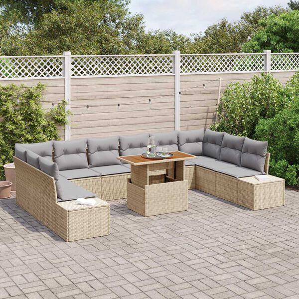 vidaXL Set Divano da Giardino 11 pcs Beige Poly Rattan