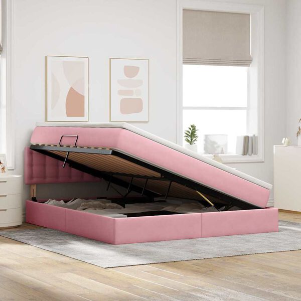 vidaXL Letto con Contenitore con materasso Rosa 180 x 200 cm Velluto