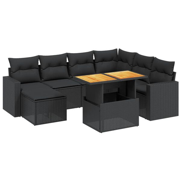vidaXL Set Divani da Giardino con Cuscini 8 pz Nero in Polyrattan