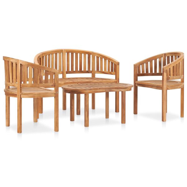 vidaXL Set Salotto da Giardino 4 pz Design Curvo in Massello di Teak