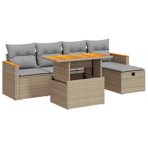 vidaXL Set Divano da Giardino 6 pz con Cuscini Beige in Polyrattan