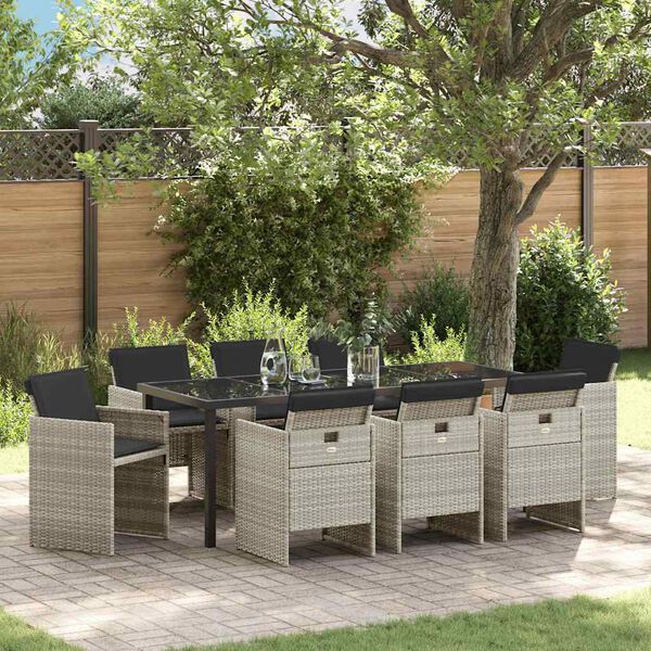 vidaXL Set da Pranzo per Giardino 9 pcs Grigio chiaro polyrattan