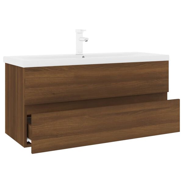 vidaXL Mobile Bagno Lavabo Integrato Rovere Marrone Legno Multistrato