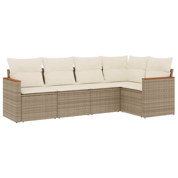 vidaXL Set Divano da Giardino 5 pz con Cuscini Beige in Polyrattan