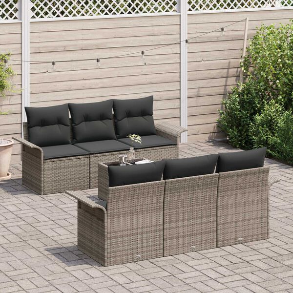 vidaXL Set Divano da Giardino con cuscino 7 pcs Grigio polyrattan