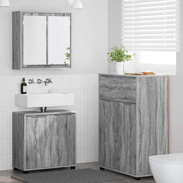 vidaXL Set di mobili per il bagno con cassetto 3 pcs Grigio Sonoma