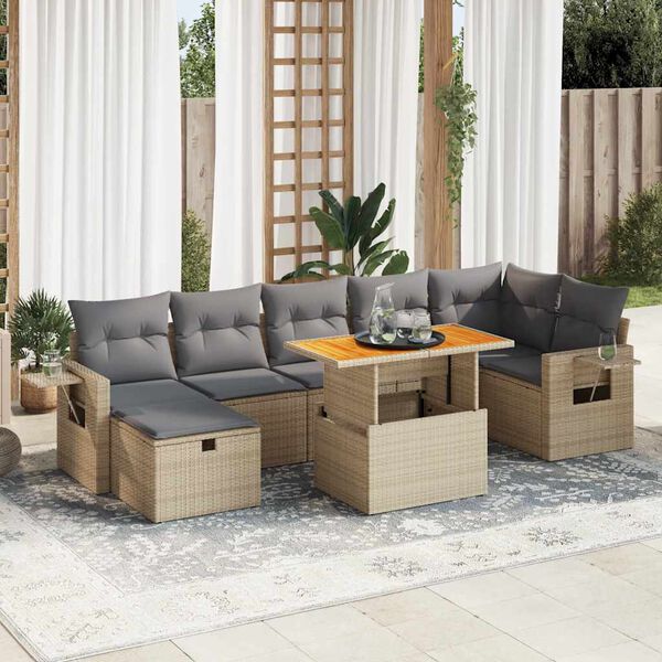 vidaXL Set Divano da Giardino 5 pz con Cuscini Beige Polyrattan Acacia