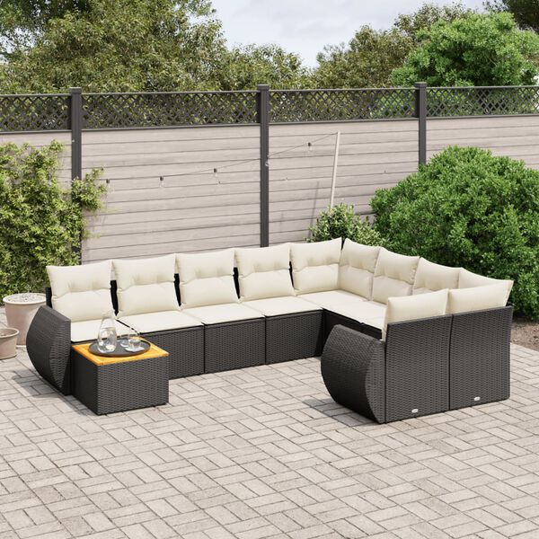 vidaXL Set Divani da Giardino 10pz con Cuscini in Polyrattan Nero