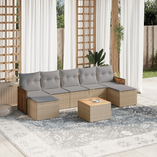 vidaXL Set Divano da Giardino 8 pz con Cuscini Beige in Polyrattan