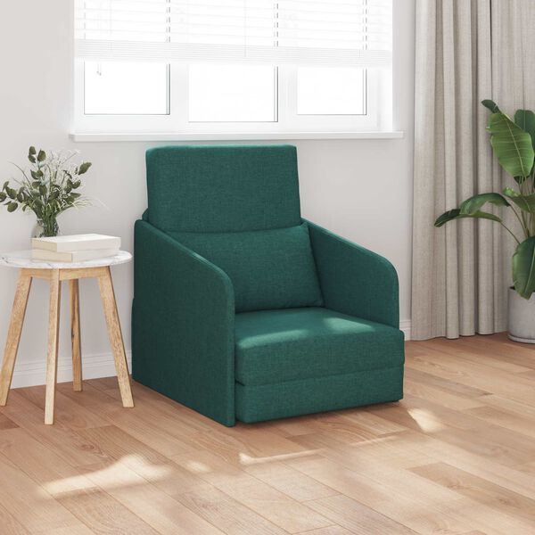 vidaXL Divano letto 60cm Verde Scuro Tessuto