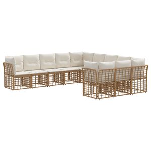 vidaXL Set di divani da esterno Naturale e Bianco Crema Poliestere