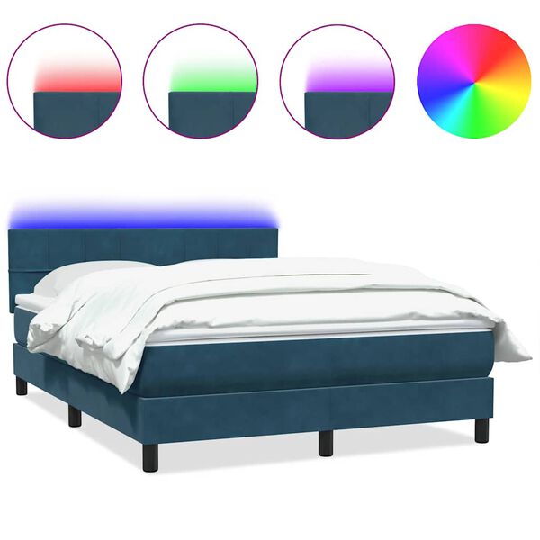 vidaXL Letto a Molle con Materasso e LED Blu Scuro 140x220 cm Velluto