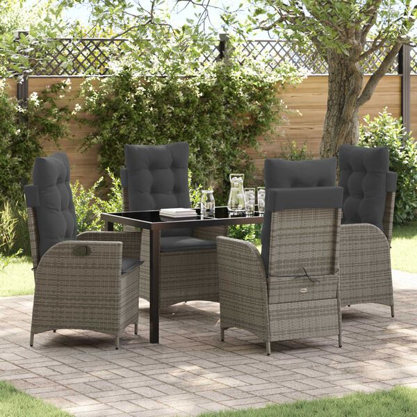 vidaXL Set da Pranzo per Giardino con cuscino 5 pcs Grigio polyrattan
