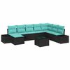 vidaXL Set Divano da Giardino 8 pz Nero e Turchese polyrattan