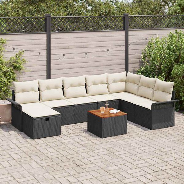 vidaXL Set Divano da Giardino con cuscino 9 pcs Nero Poly Rattan