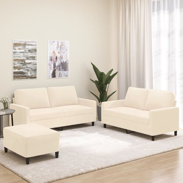 vidaXL Set di Divani 3 pz con Cuscini Crema in Velluto