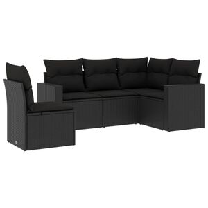 vidaXL Set Divani da Giardino 5 pz con Cuscini in Polyrattan Nero