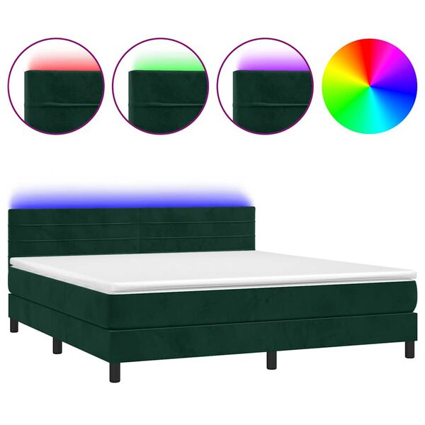 vidaXL Letto a Molle con Materasso e LED Verde Scuro 180x200cm Velluto