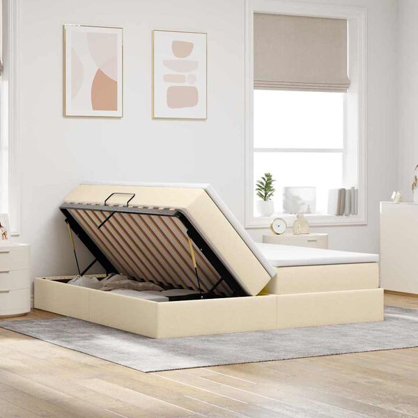 vidaXL Letto con contenitore e materasso Crema 180 x 200 cm Poliestere