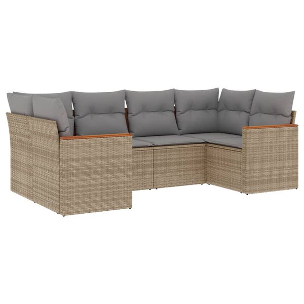 vidaXL Set Divano da Giardino 6 pz con Cuscini Beige Misto Polyrattan