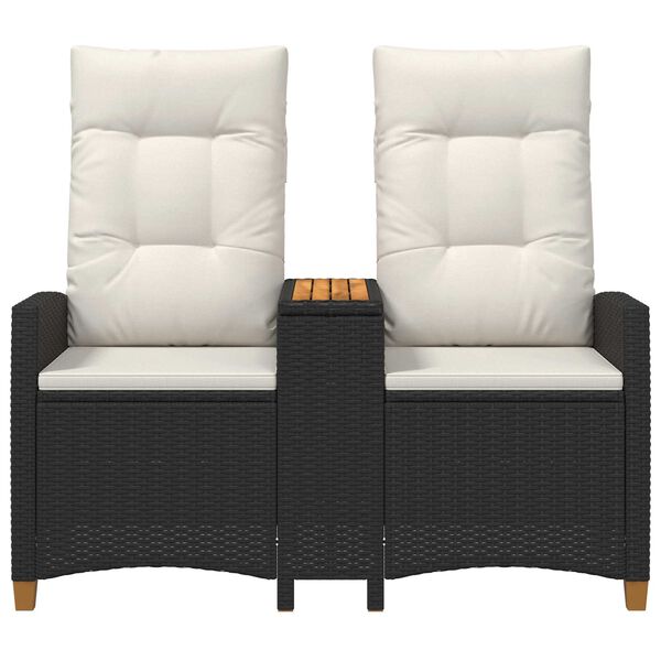 vidaXL Panchina reclinabile con tavolo Nero e Bianco Crema polyrattan