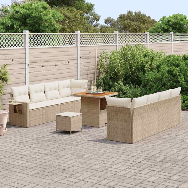 vidaXL Set Divano da Giardino 11 pcs Beige e Crema polyrattan