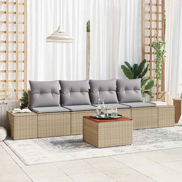 vidaXL Set Divano da Giardino con cuscino 5 pcs Beige Poly Rattan