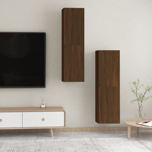 vidaXL Mobili Porta TV a Parete 2 pz Rovere Marrone 30,5x30x110 cm