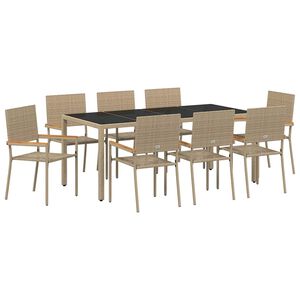 vidaXL Set da Pranzo per Giardino 9 pcs Beige polyrattan