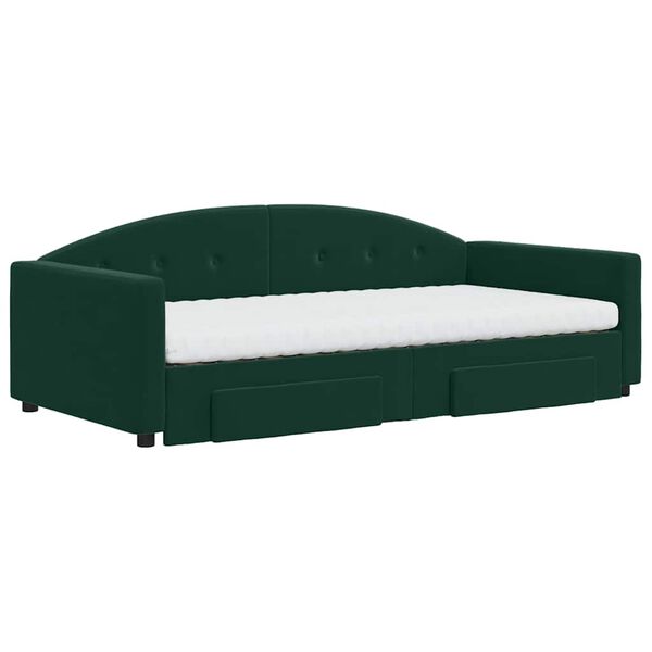 vidaXL Divano Letto Estraibile Cassetti Verde Scuro 100x200cm Velluto