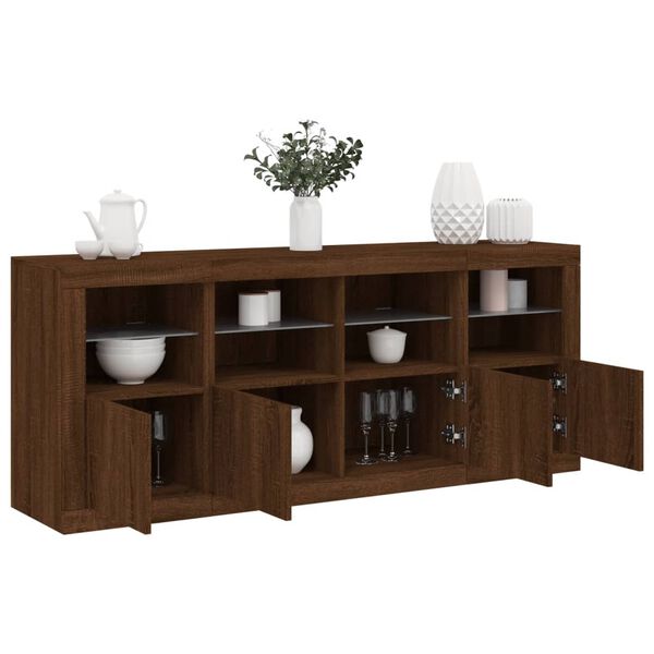 vidaXL Credenza con Luci LED Rovere Marrone 163x37x67 cm