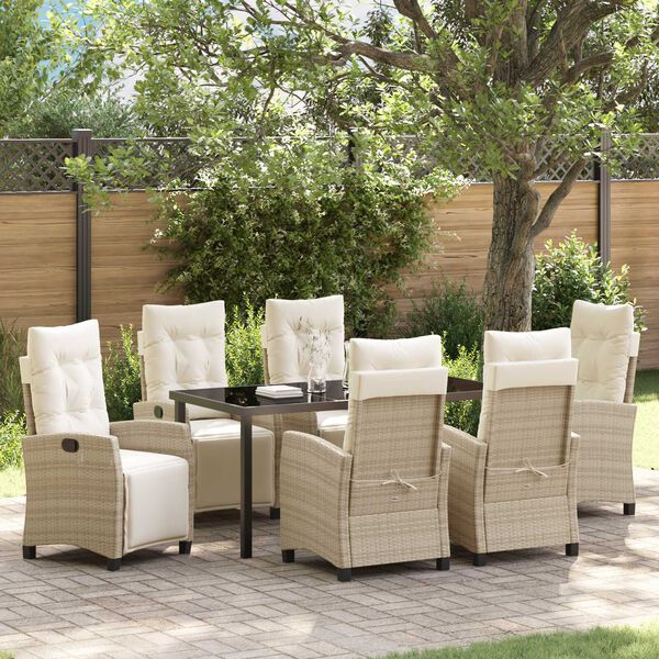 vidaXL Set da Pranzo per Giardino 7 pcs Beige polyrattan