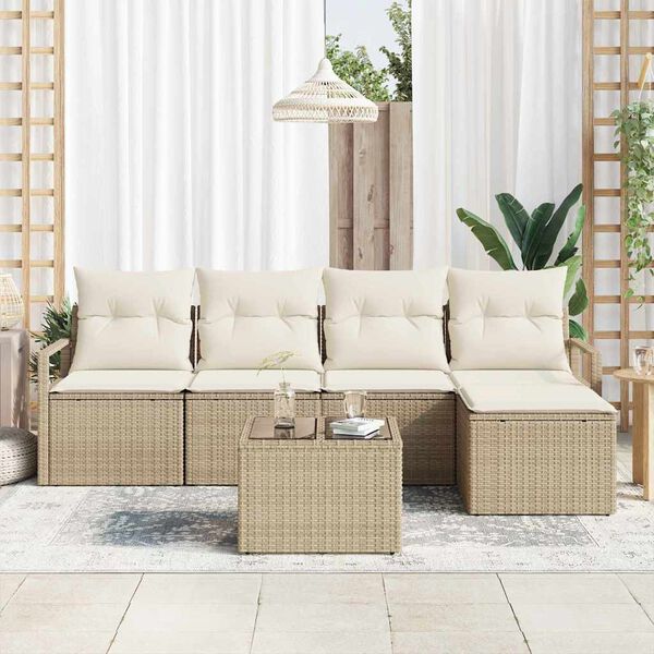 vidaXL Set di divani con cuscino 6 pcs Beige e Crema polyrattan