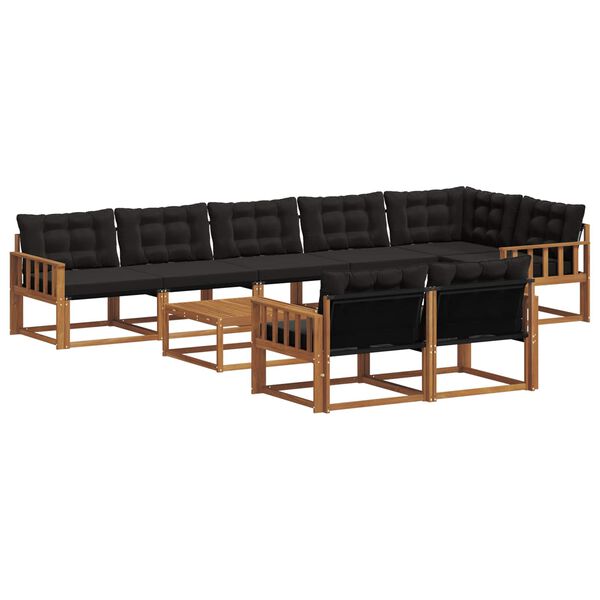 vidaXL Set di divani da esterno con cuscino 9 pcs Naturale e Nero