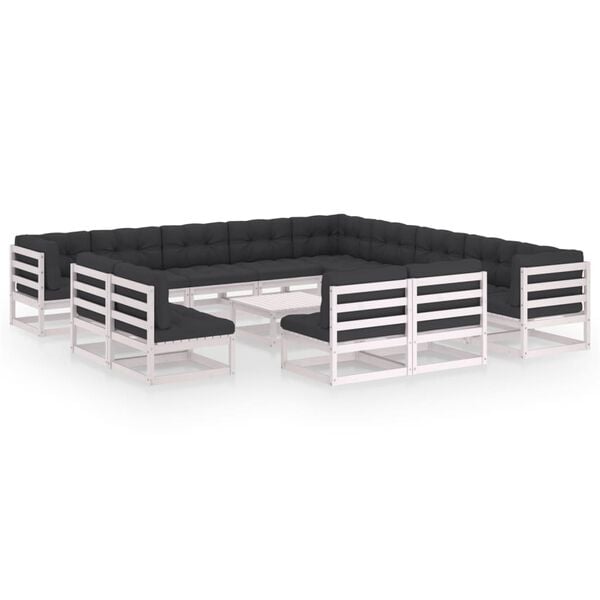 vidaXL Set Divani da Giardino 14 pz Cuscini Bianchi Massello di Pino